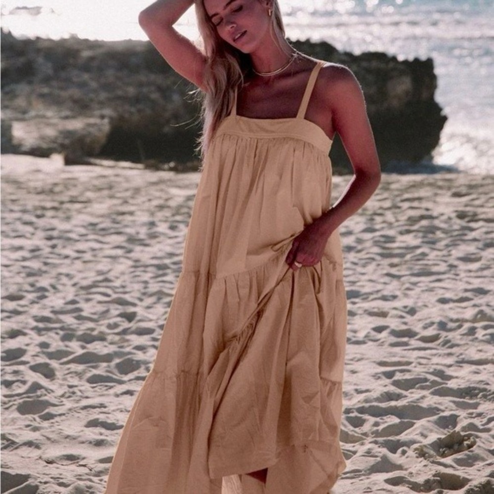 ARAMINTA JAMES Sunset Tiered Maxi Dress in Tan Size Small